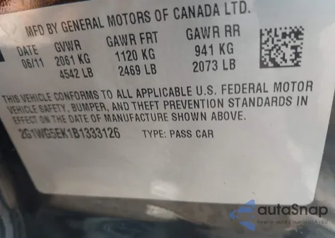 2011 Chevrolet Impala Lt z USA, uszkodzony, nr VIN 2G1WG5EK1B1333126